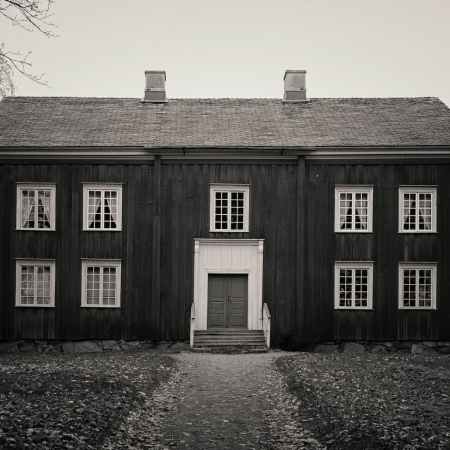 black and white photo of a house