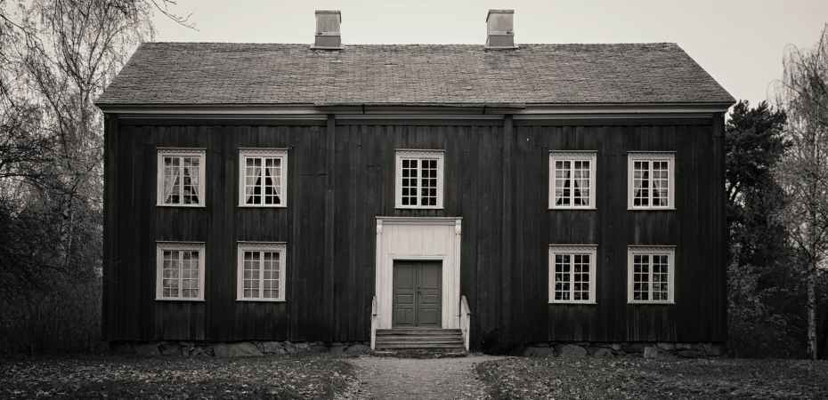 black and white photo of a house